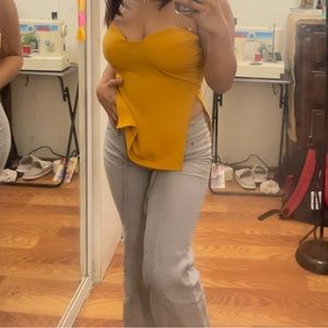 Yellow one strap top with slits down the sides